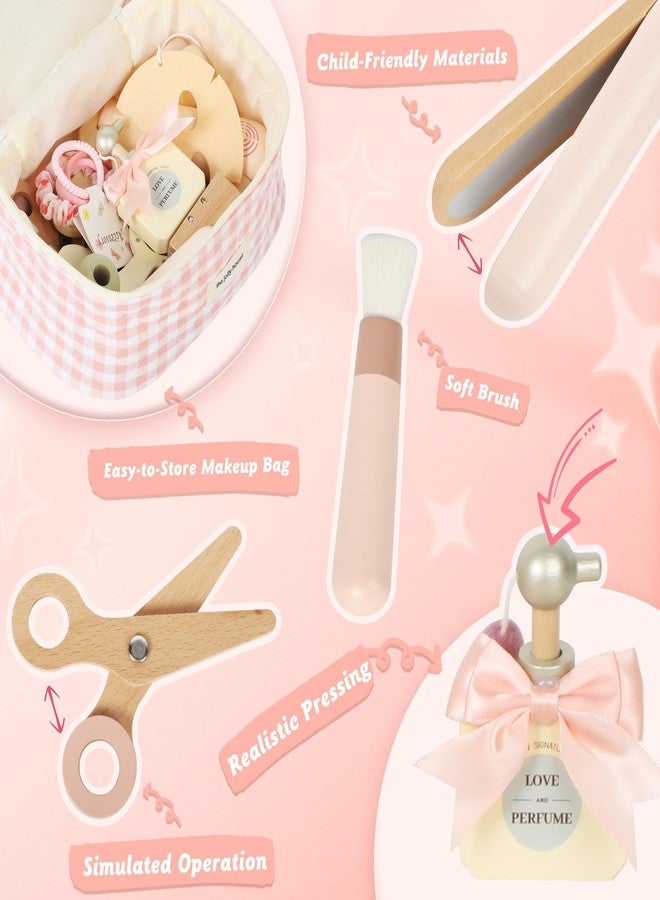 Pithfor Wooden Makeup Toy Set, Pretend Play Makeup Set for Kids Toddlers, Play Beauty Makeup Kit for Girls 3 4 5 6 7 Year Old - Image 3
